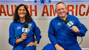 NASA astronaut Sunita Williams poses with the tentacle-equipped Astrobee robot aboard the ISS, according to reports